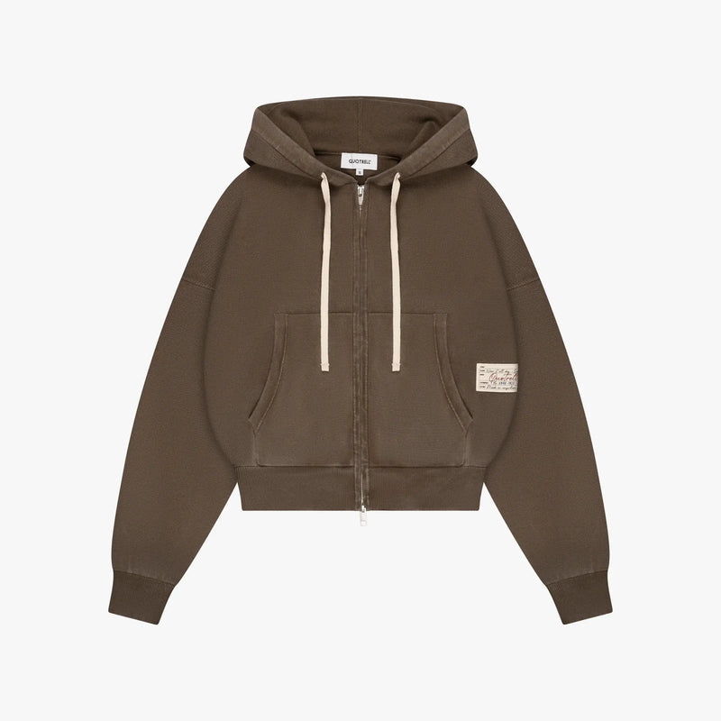 FW26 EMBLEM CROPPED ZIP HOODIE | WASHED BROWN