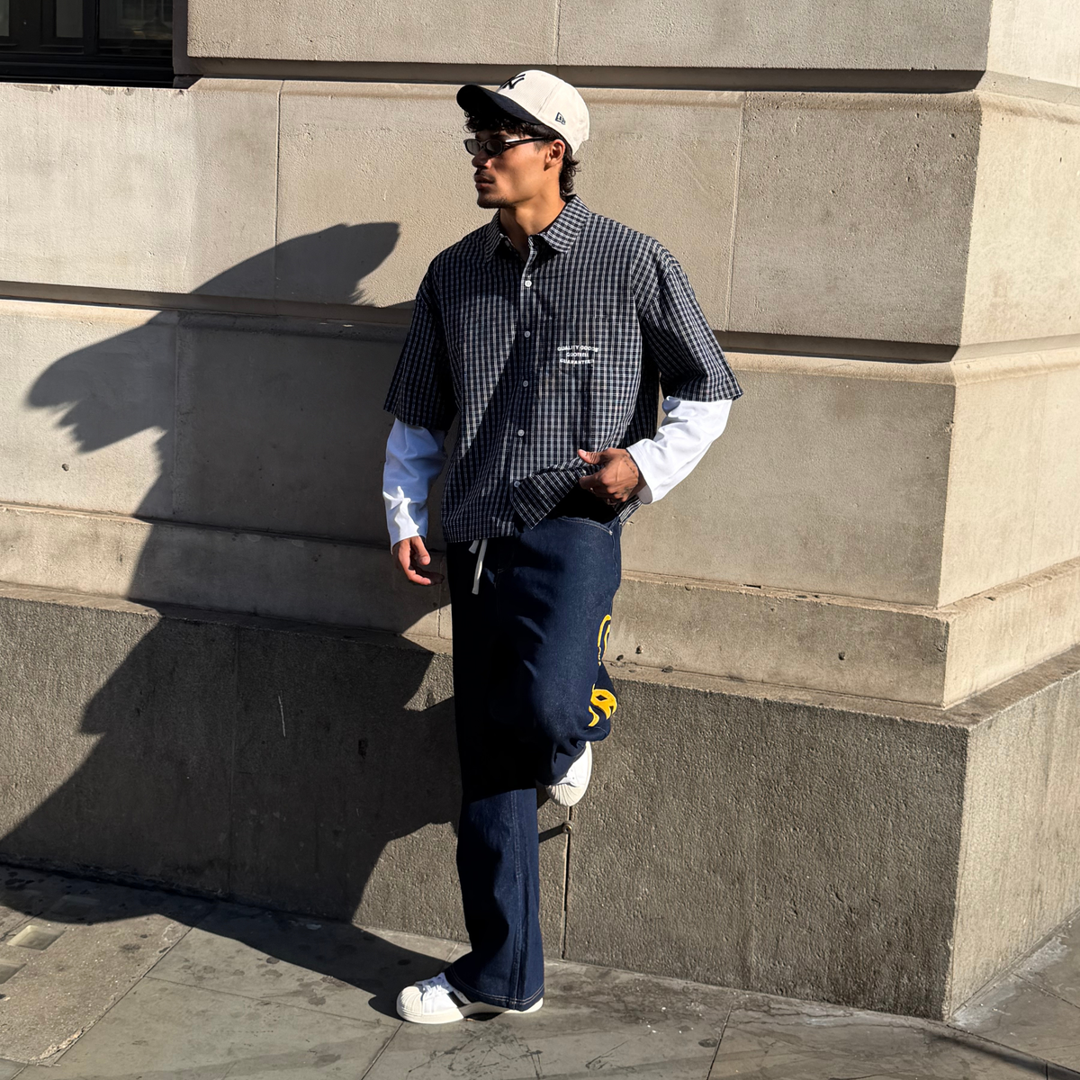 Heritage Double Longsleeve in navy and plaid