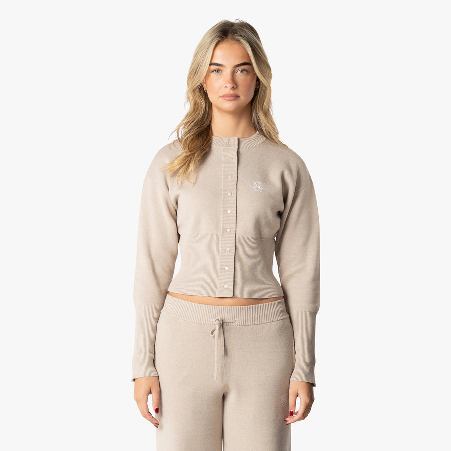 CARDIGAN TRICOTÉ CHLOÉ | BEIGE MÉLANGE/BLANC CASSE
