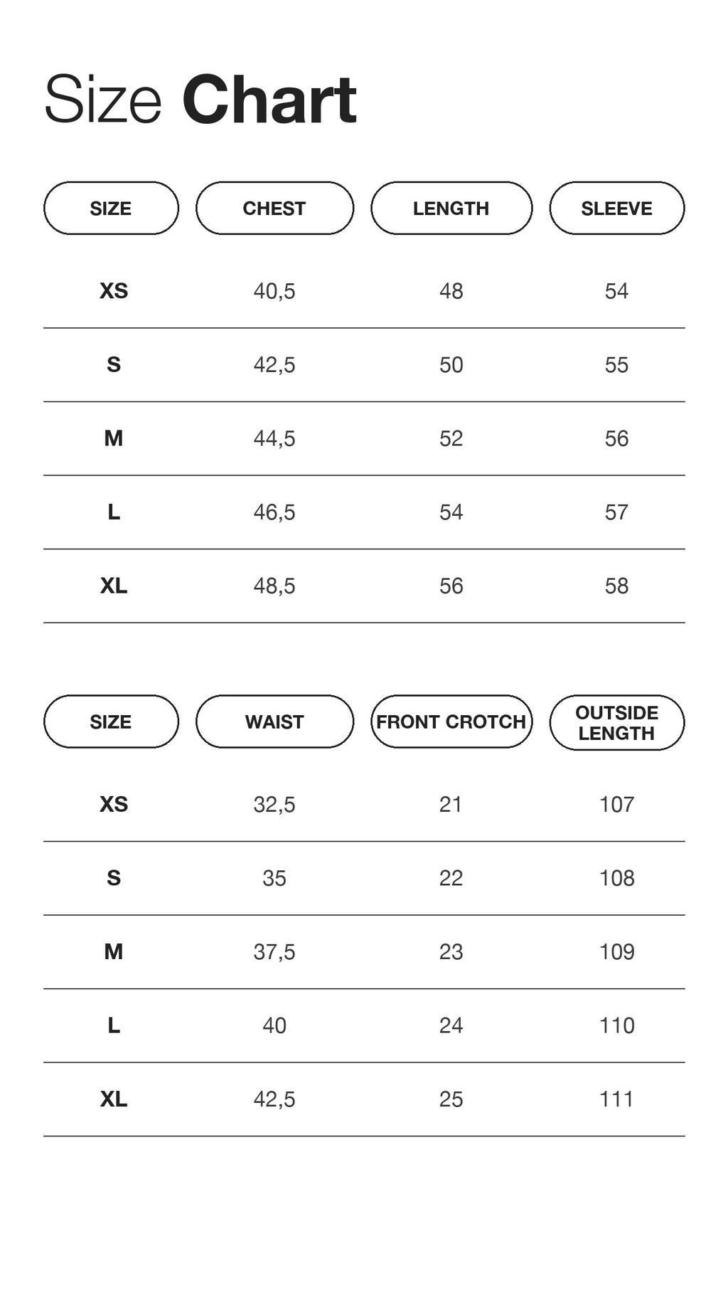 Chloe Cardigan Set size chart