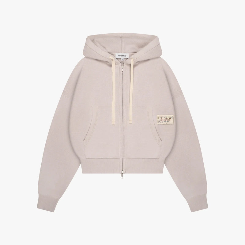 FW26 EMBLEM CROPPED ZIP HOODIE | WASHED BEIGE