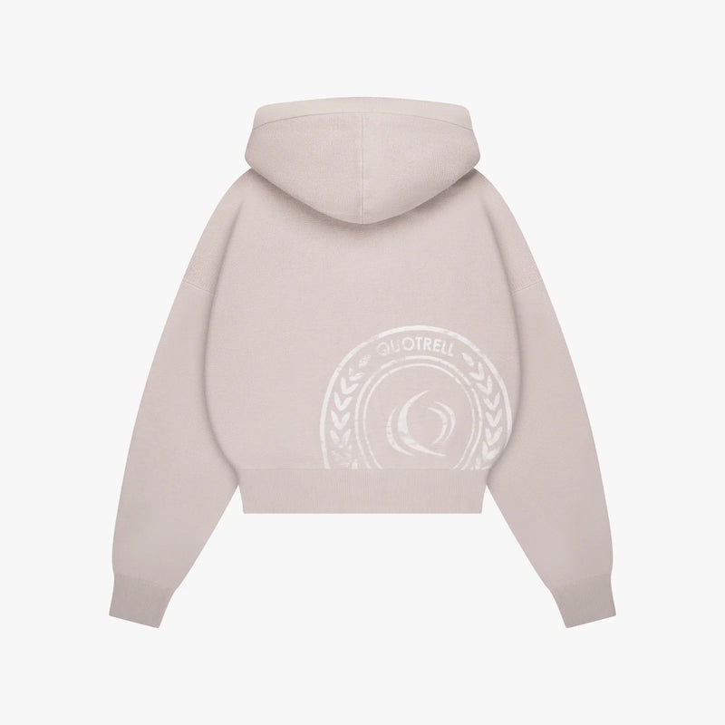 FW26 EMBLEM CROPPED ZIP HOODIE | WASHED BEIGE