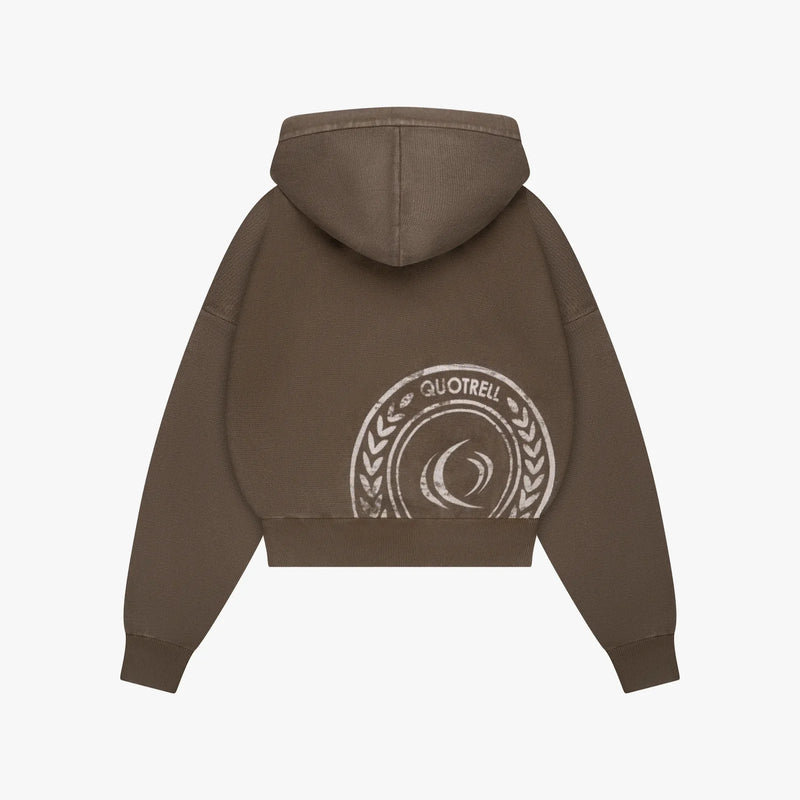 FW26 EMBLEM CROPPED ZIP HOODIE | WASHED BROWN