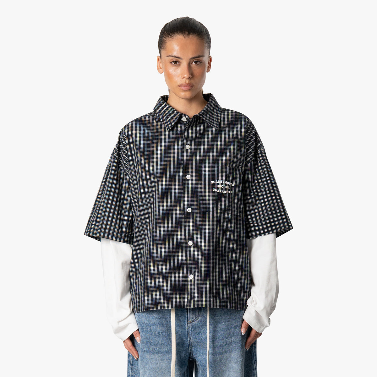 Heritage Double Longsleeve in navy and plaid