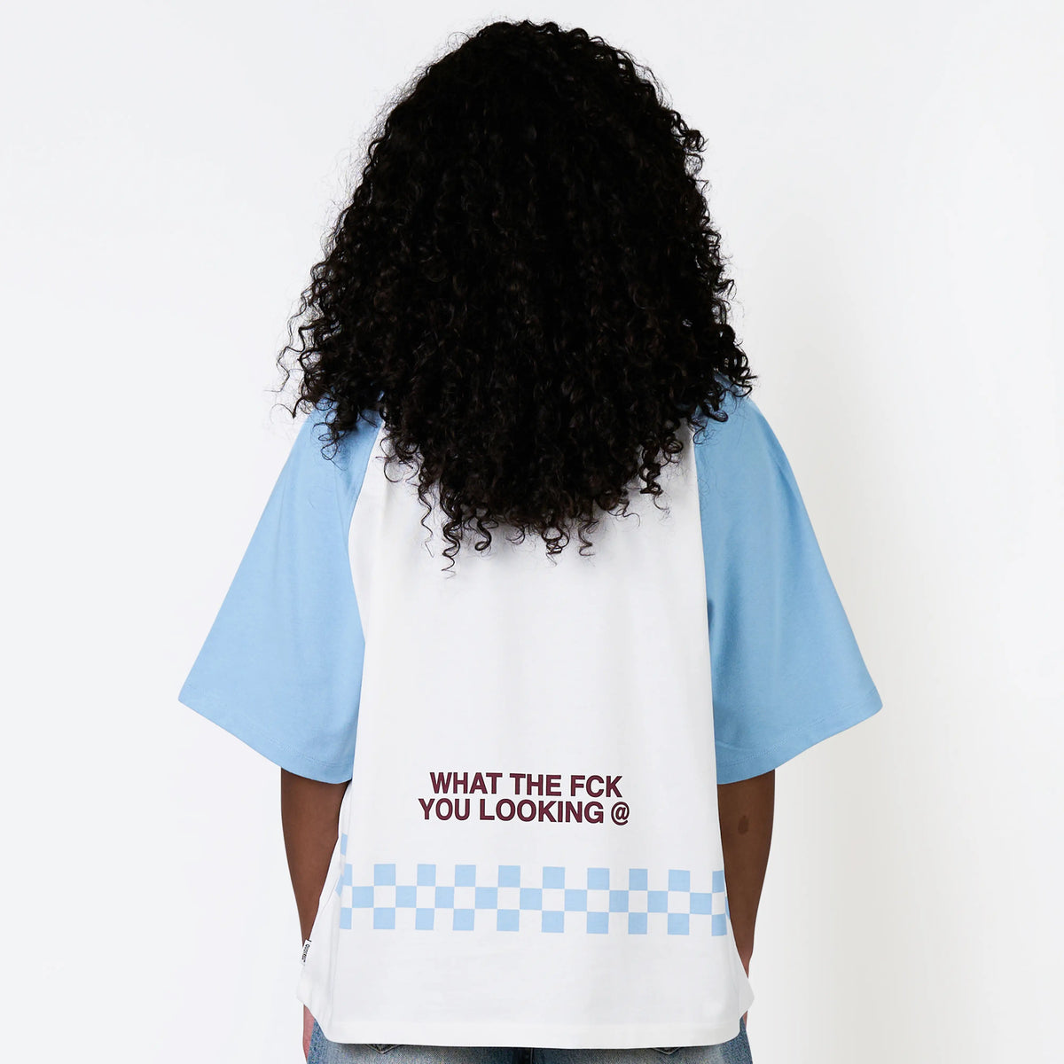 Emilio Boxy Tee in white and light blue