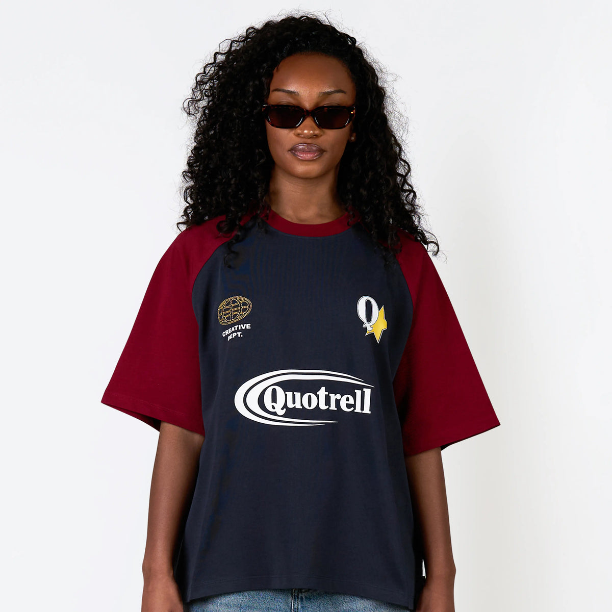 Emilio Boxy Tee in navy and red