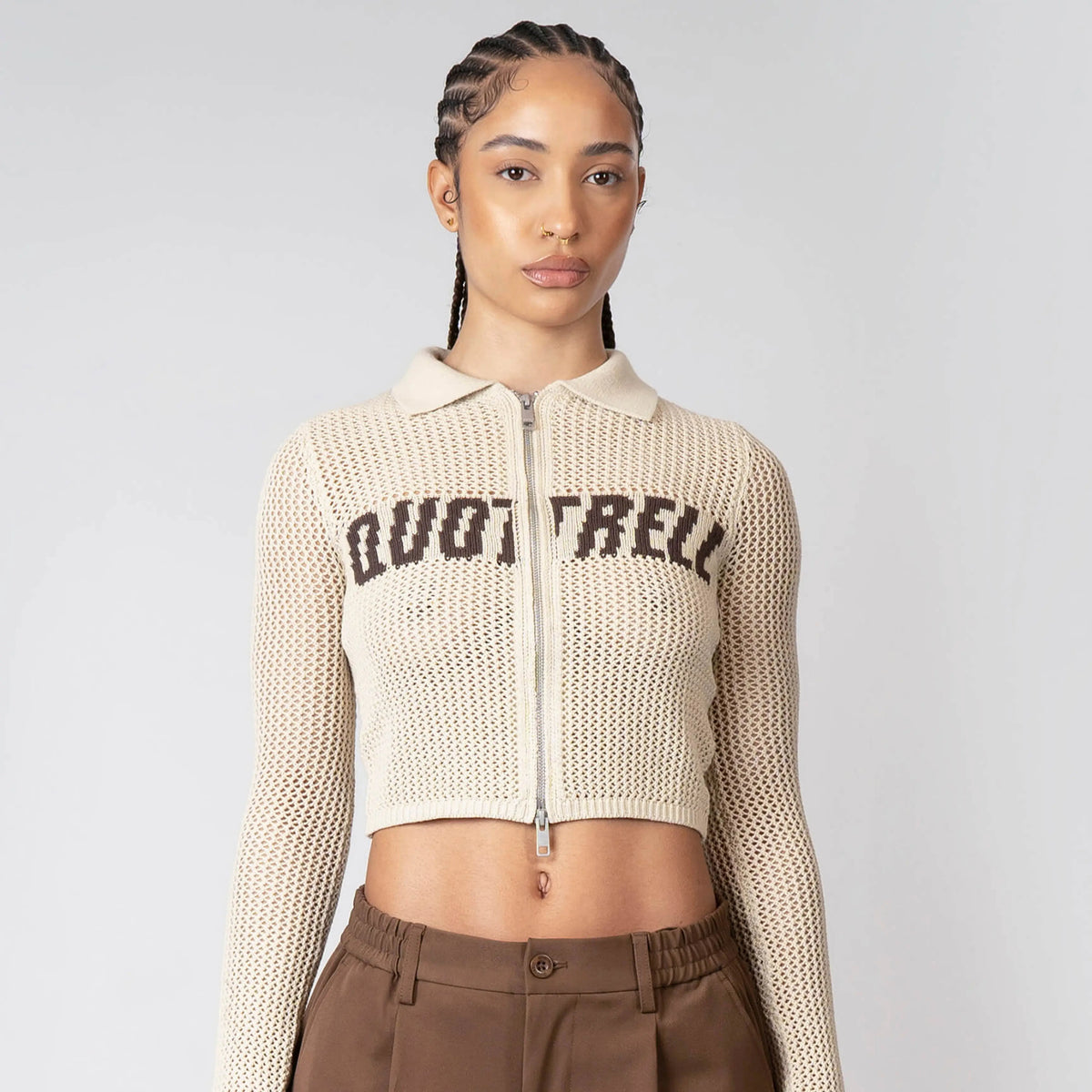 Gia Knitted Zip Top in ecru