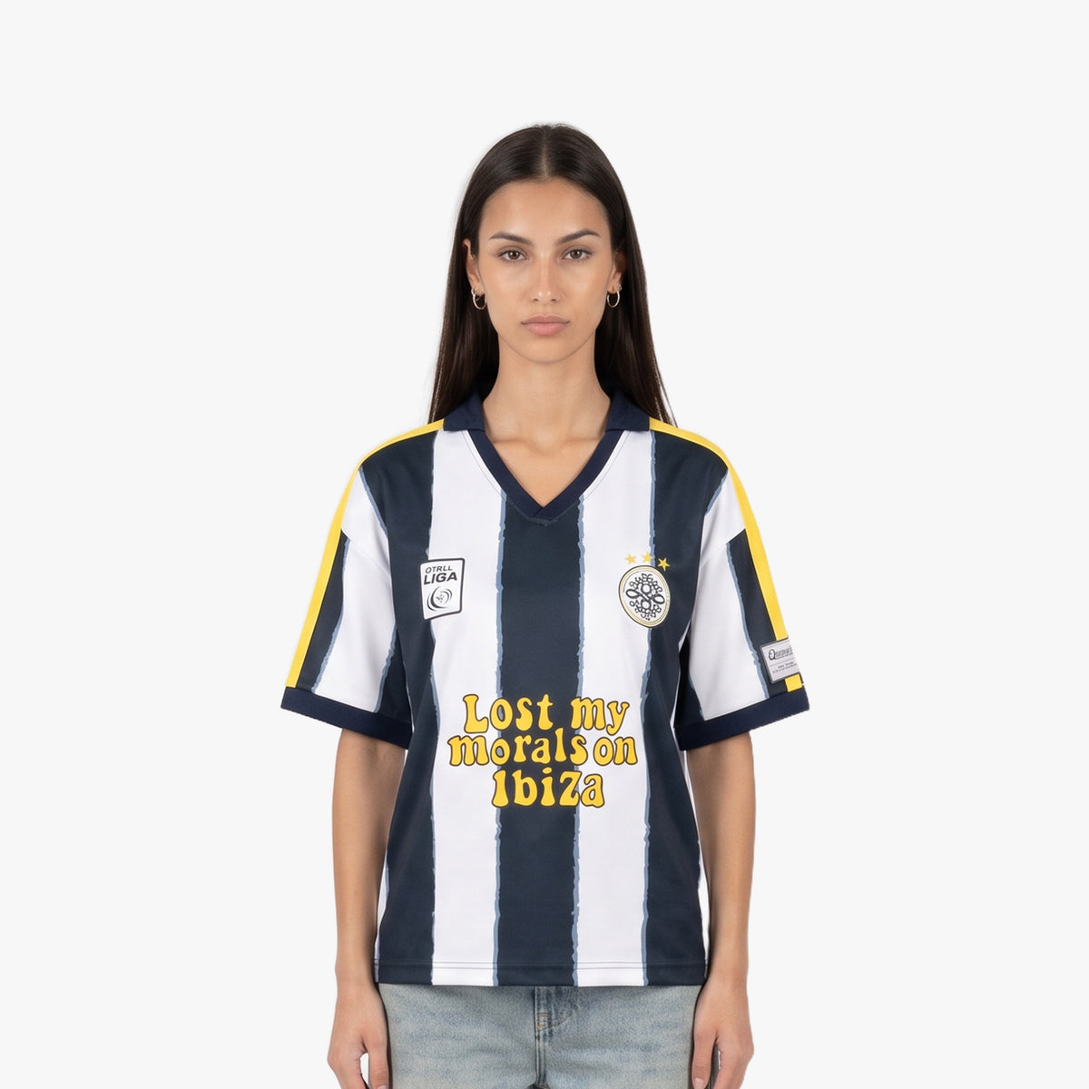 Ibiza Jersey in navy and white