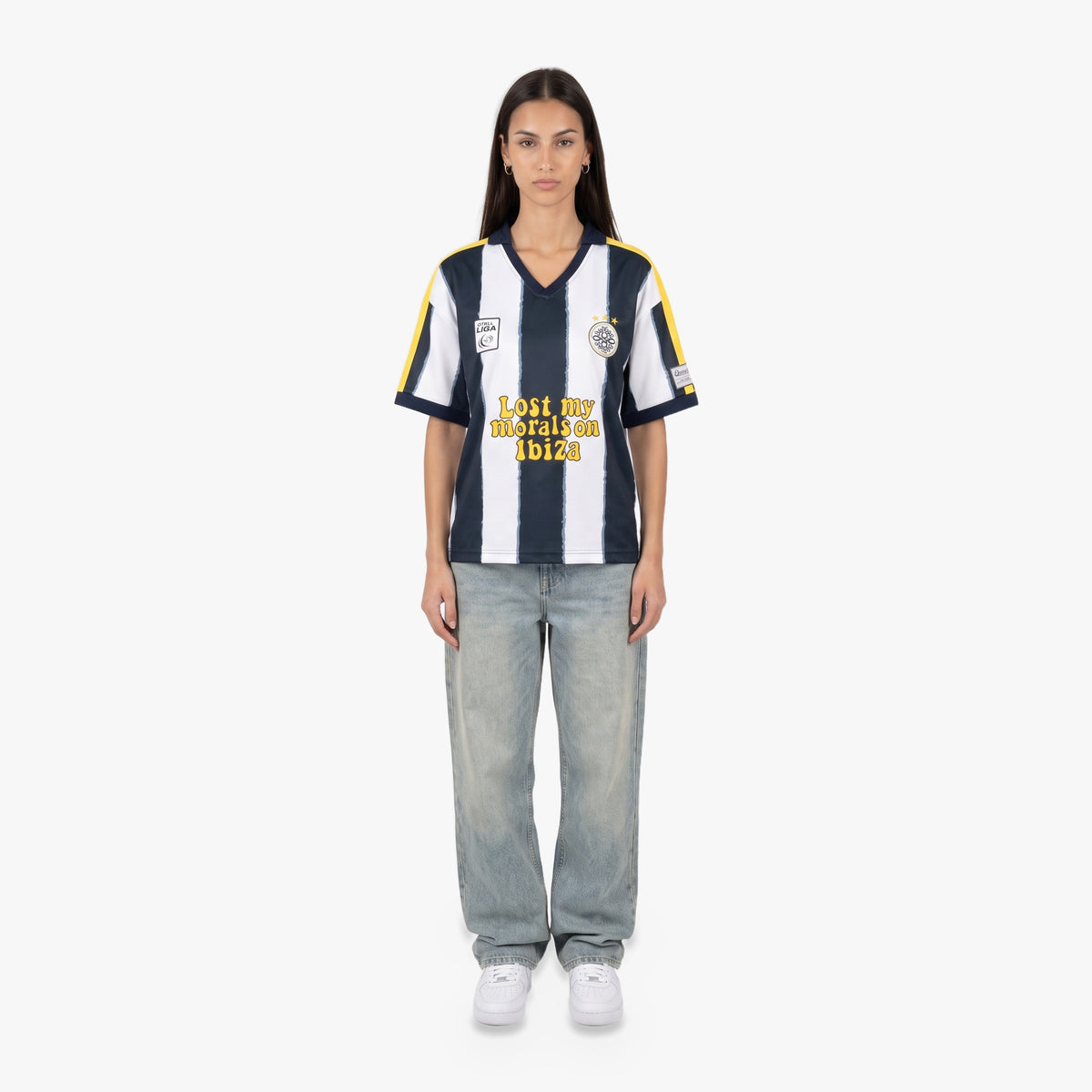 Ibiza Jersey in navy and white